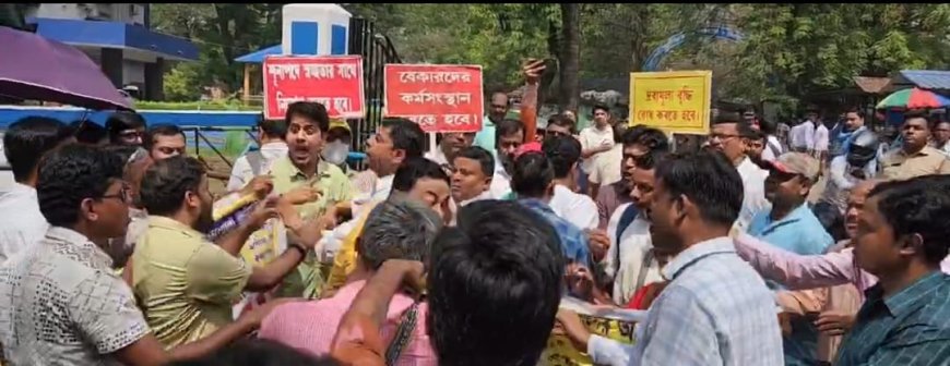 বীরভূমের সিউড়িতে ধর্মঘট ঘিরে উত্তেজনা, জেলাশাসকের দপ্তরের সামনে বিক্ষোভ ও মিছিল